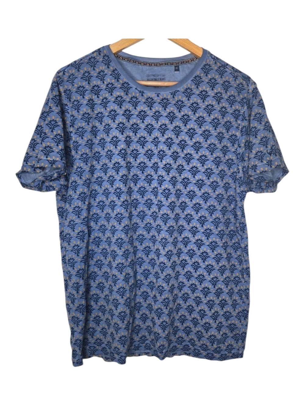 Allen Solly Mens Blue Preppy Floral Print Cotton Short Sleeve Shirt Size XL